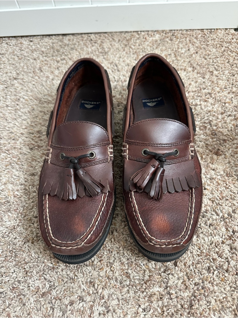 Dockers Erie Men’s Size 10 Red Brown Leather Tassel Kiltie Boat Shoes Loafers - Picture 8 of 10